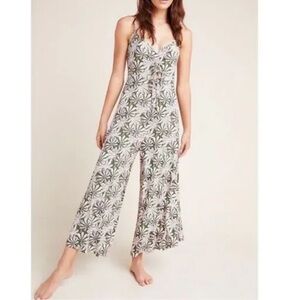Anthropologie Green Jessie Floral Wide Leg Jumpsuit Size Small